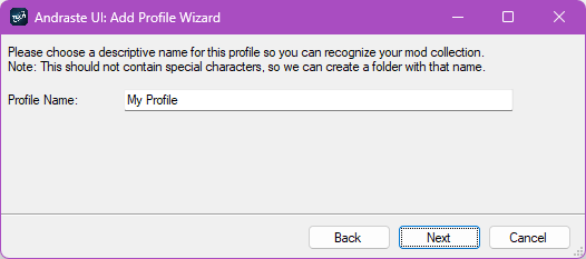 Add Profile Wizard Page 2